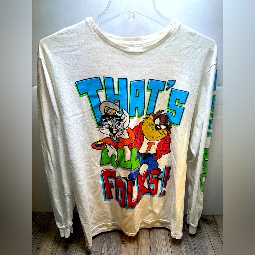 Looney Tunes Bugs & Taz That’s All Folks T-Shirt Freeze White Size M Long Sleeve